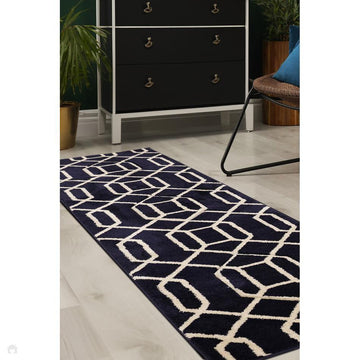 Newport Lattice Modern Geometric Lattice Soft Carved Durable Short Pile Navy Runner-Melrose-Rug Love - The Most Loved Rug Store